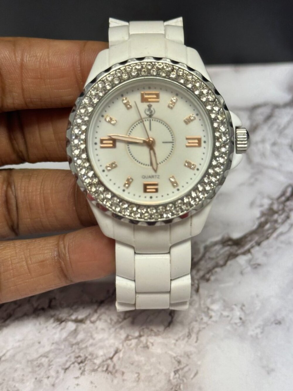 3/$30 Premier Designs Watch Women Silver Tone White Crystal Bezel 6.5"